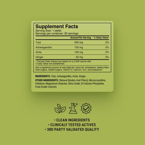 500mg - Tulsi Immune Adaptogen - Mood Tablets - Thumbnail 9